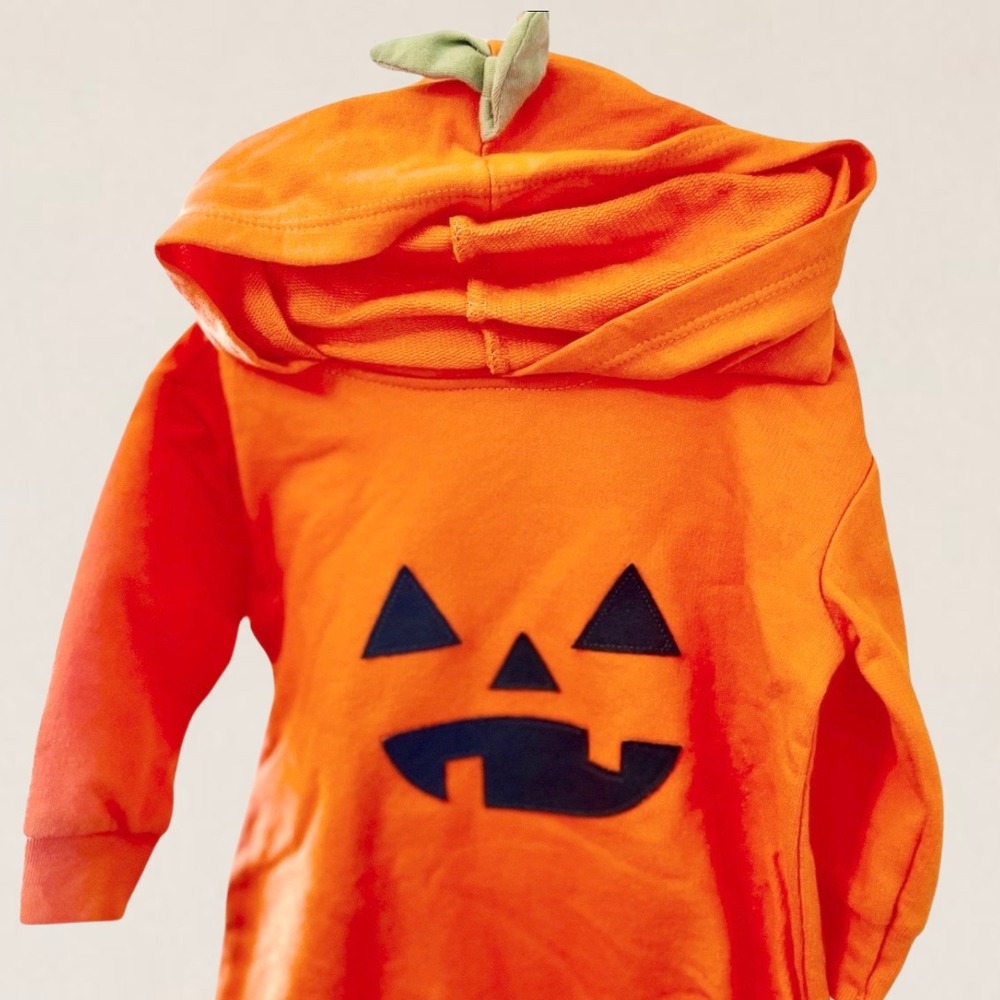 Cat & Jack Baby Pumpkin Hooded Romper Orange Halloween Costume Jack-O-Lantern 6M - Picture 4 of 5